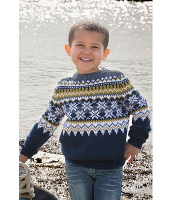 Fryd strikkegenser til barn med blå bunnfarge - Viking 1709-11