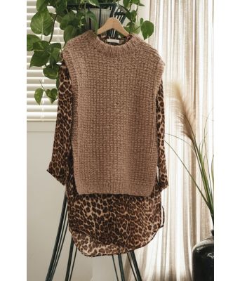 Beige Tekstur strikkevest - GG 290-05
