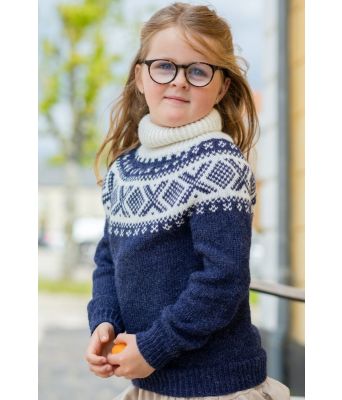 Blå Cortina genser i merinoull til barn (med rundfelling) - GG 291-15
