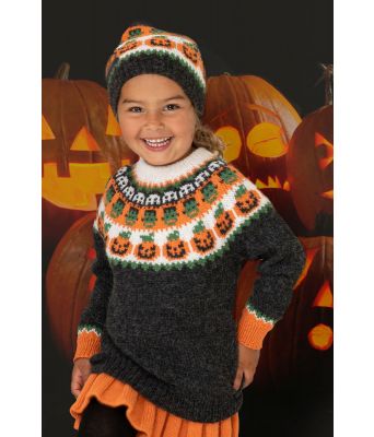 Hallowen strikkegenser og lue til barn - Viking 2131-02
