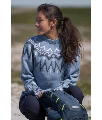 Herla lyst blå strikkegenser med rundfelling - Viking 1708-11