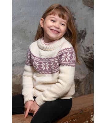 Hvit Setesdal genser med lilla mønster Sølve - Viking 2106-10