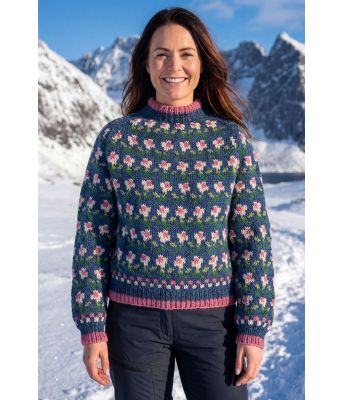 Blåmelert Ellinor genser med raglan - Ingrid Raadim IR-03-20B