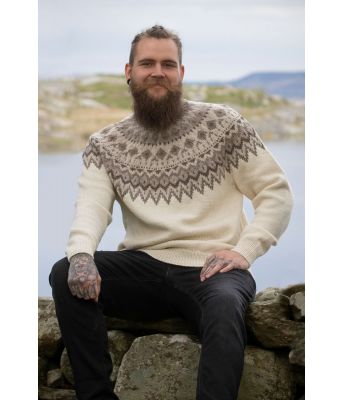 Kraft naturhvit strikkegenser med rundfelling - Viking 2127-6D