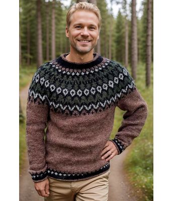 Brun riddarigenser med grønt mønstesr - LL0128