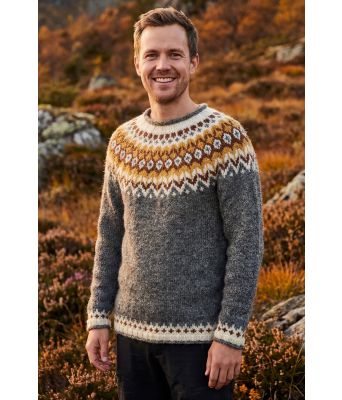 Gråmelert riddari med rust og gult mønster - LL0139M