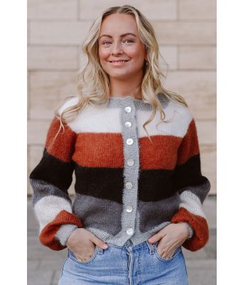 Sorbet cardigan med brune og grå striper - Mille Fryd MF0002M