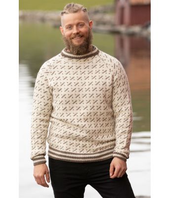 Mode naturhvit islender med brunt mønster - Viking 2127-8B