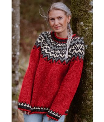 Rød Islandur strikket turgenser - Strikkia 2023-022-560A