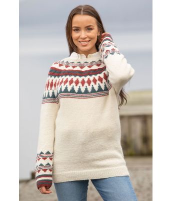 Rosmarin naturhvit strikket genser med rundfelling Mie Cappelen - Viking 2113-03B-