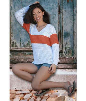 Santa Maria genser med rustfarget stripet - Viking 2017-04-453
