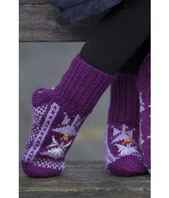 Strikkede sokker til barn med engler - Viking 1714-20B