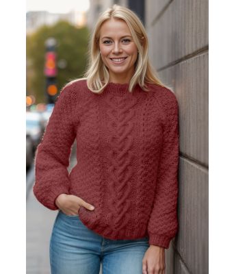 Burgunder Hjerteflette genser - Strikkia 2021-010A-354