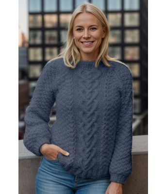 Jeansblå Hjerteflette genser - Strikkia 2021-10A-327