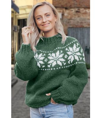 Jadegrønn chunky stjernegenser - Strikkia 2022-011-336