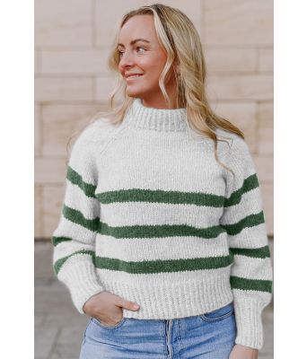 Naturhvit Bordeaux sweater med jadegrønn striper - Strikkia 2023-001 302-336