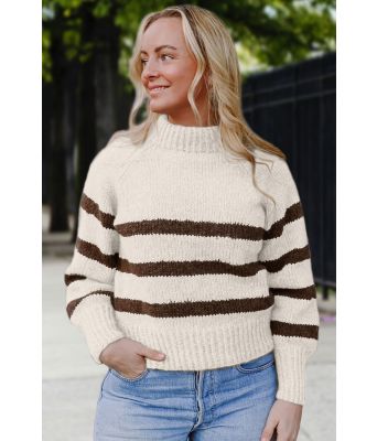 Naturhvit Bordeaux sweater med brune striper - Strikkia 2023-001 302-308
