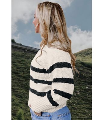 Naturhvit Bordeaux sweater med koksgrå striper - Strikkia 2023-001 302-317