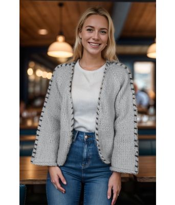 Grå Sorbonne stitch cardigan - Strikkia 2023-029-313317