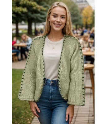 Mosegrønn Sorbonne stitch cardigan - Strikkia 2023-029-334336
