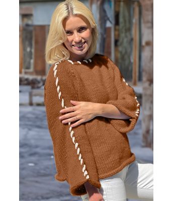 Kobberbrun Sorbonne stitchgenser med hvit kontrast - Strikkia 2023-357300