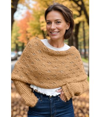 Kamelbrunt Eyelet skjerfgenser - Strikkia 2024-035-311