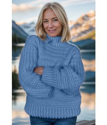 Blå big and cozy brioche sweater - Strikkia 2024-037-323