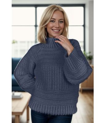 Jeansblå Big and cozy brioche sweater - Strikkia 2024-037-327