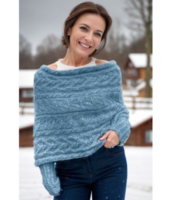 Leafy sweater scarf i lys jeansblå - Strikkia 2024-052-326