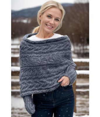 Jeansblå Leafy genser formet som skjerf - Strikkia 2024-052-327