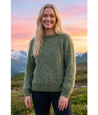 Armygrønn blomsterbrisgenser med lang erm - Strikka 2025-025-512