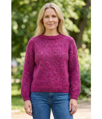 Blomsterbrisgenser med lang erm i sterk rosa - Strikkia 2025-025-515