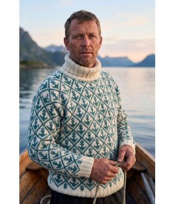 Skjærgårdsgenseren med petrolfarget ankermønster - Strikkia 2026-001GGCS-67006792