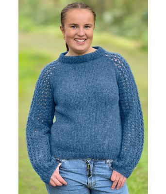 Blå Perlepuffgenser - Strikkose 001-323