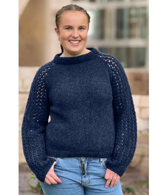 Mørkeblå Perlepuffgenser - Strikkose 001-324