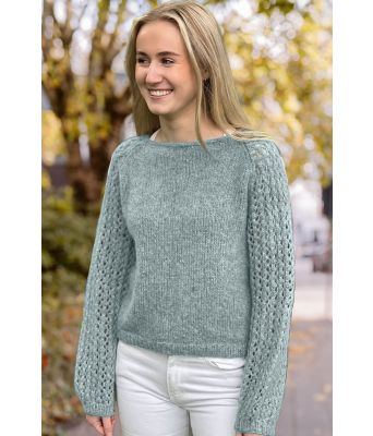 Perlepuffgenser i lys turkis - Strikkose 001-331