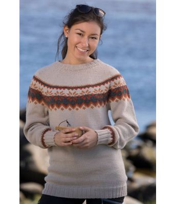 Vega beige strikkegenser med rundfelling - Viking 1708-8