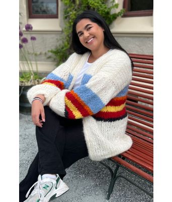 Drømmejakken lang mohair cardigan med striper - Strikkia 2021-030B