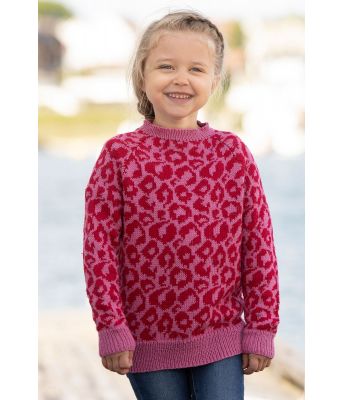 Leopard mønsterete strikkegenser cerise - Viking 1918-09A