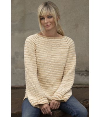 Vanilje stripete strikkegenser i bomullsgarn - Viking 2024-7