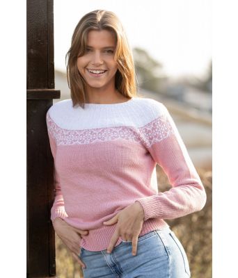 Vivil strikket rosa genser i bomull/bambus - Viking 2215-03B