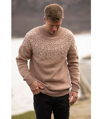 Allehånde beige brun strikkegenser til mann - Viking 2221-07