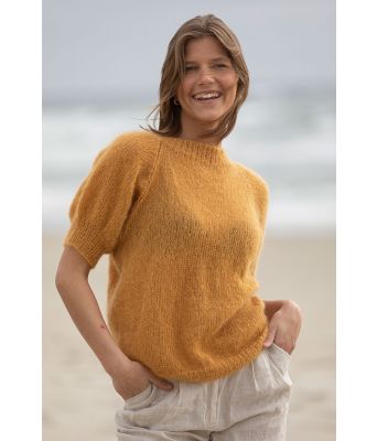 Mango gul strikkegenser med korte ermer - Viking 2224-3