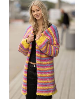 Ive fargerik strikkejakke med tynne striper - Viking 2335-13