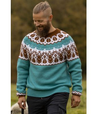 Hjorte genser petrol / brun - Viking 2336-8C