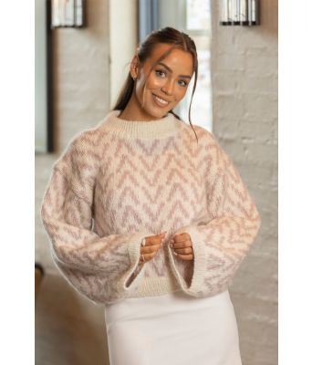 Agnetegenser med pudderrosa mønster - Mie Mack Cappelen by Viking 2415-4-302