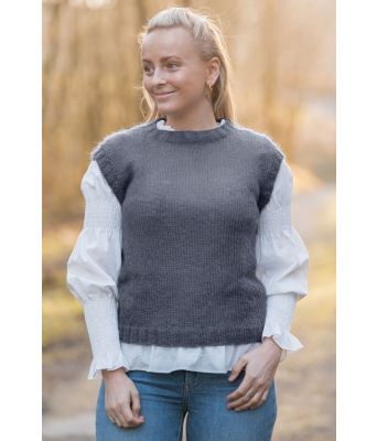 Vivianvesten enkel mellomgrå strikket vest - DLG-21-001C